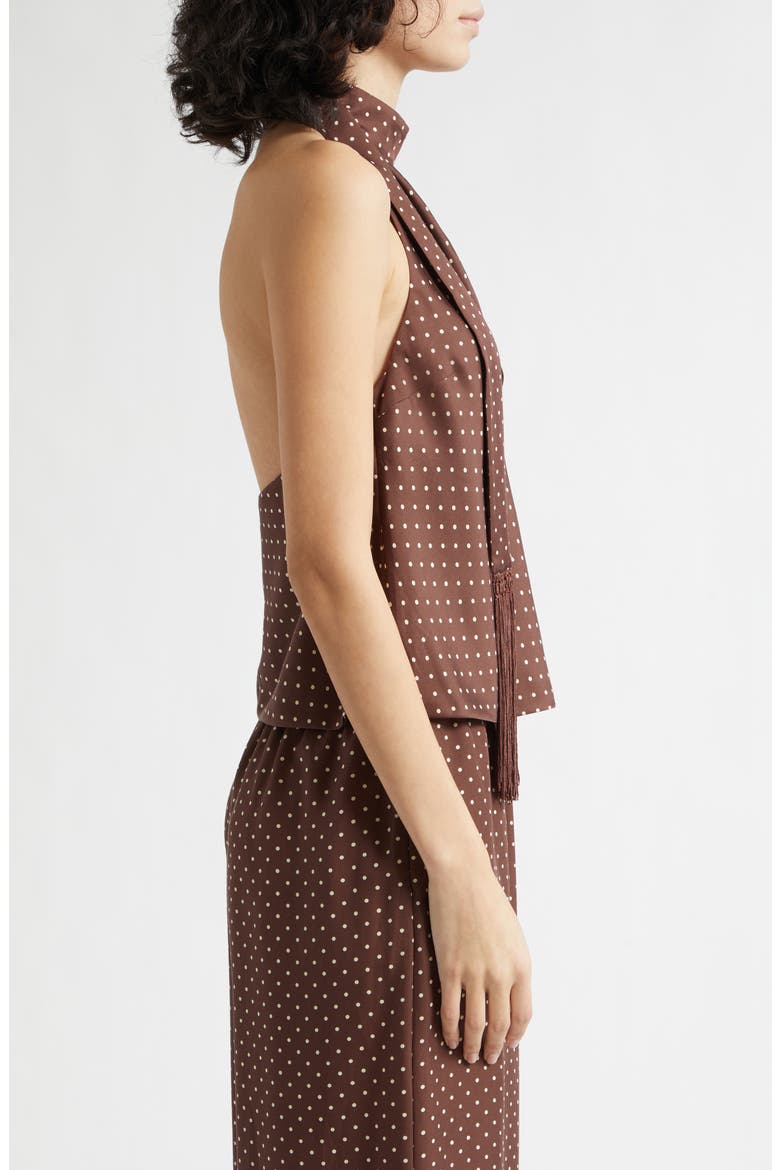 Phoebe Polka Dot Keyhole Halter Neck Top, Alternate, color, CHOC VANILLA