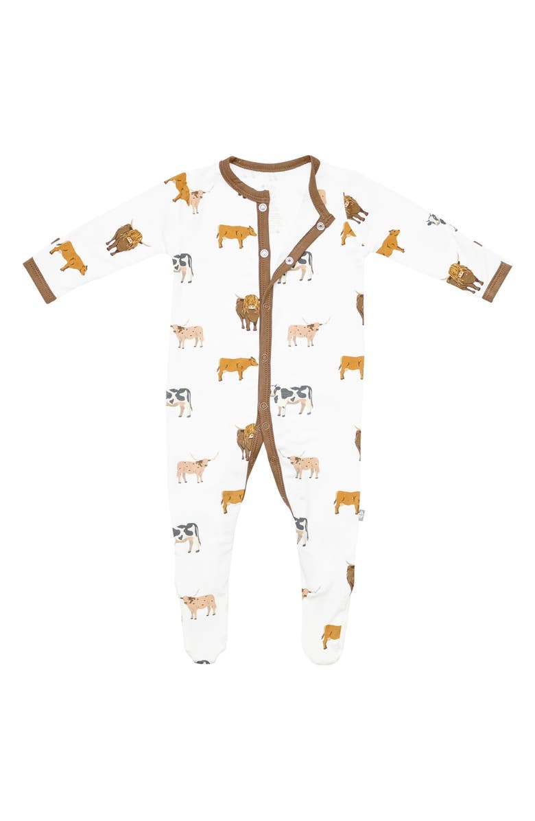 Kyte BABY Farm Print Snap Front Footie, Alternate, color, Moo