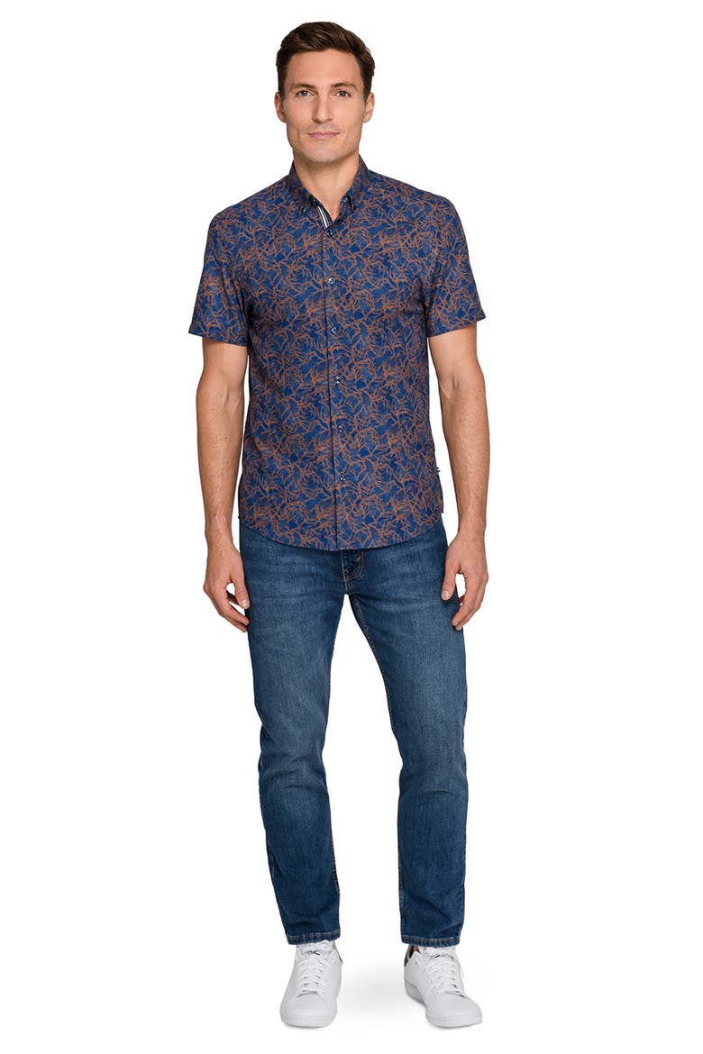 Twigs Woven Short Sleeve Basic, Alternate, color, BROWN/BLUE