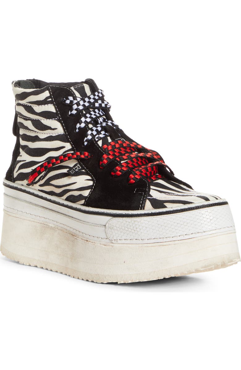 R13 Zebra Print Platform High Top Sneaker, Main, color,