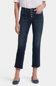 NYDJ Marilyn Frayed Exposed Button Ankle Straight Leg Jeans