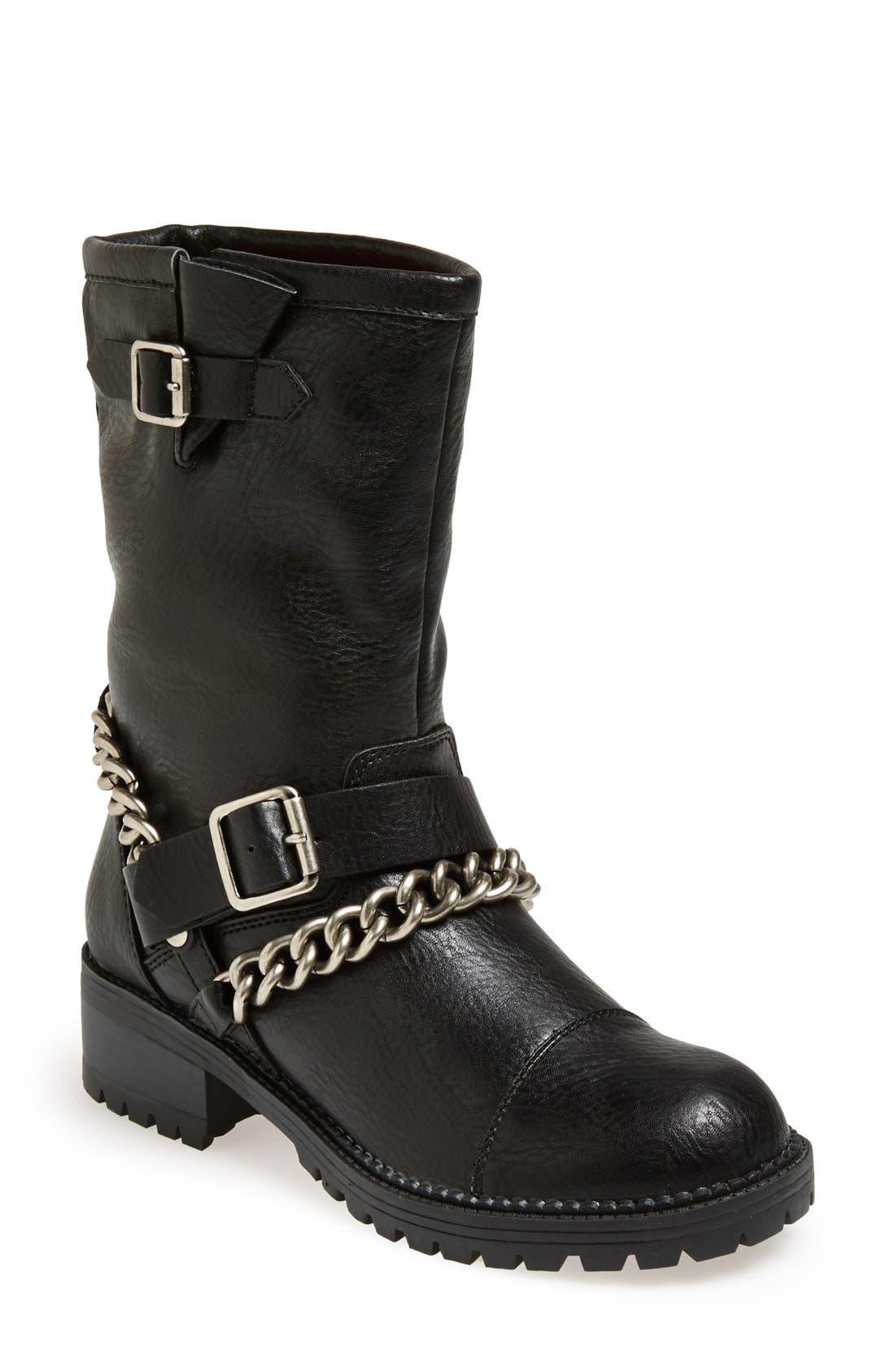 KENDALL + KYLIE Madden Girl 'Bedforrd' Chain Wrapped Biker Bootie, Main, color, BLACK