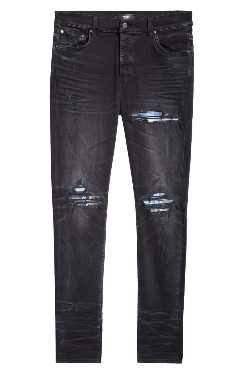 AMIRI MX1 Plaid Ripped & Patched Stretch Skinny Jeans, Alternate, color,