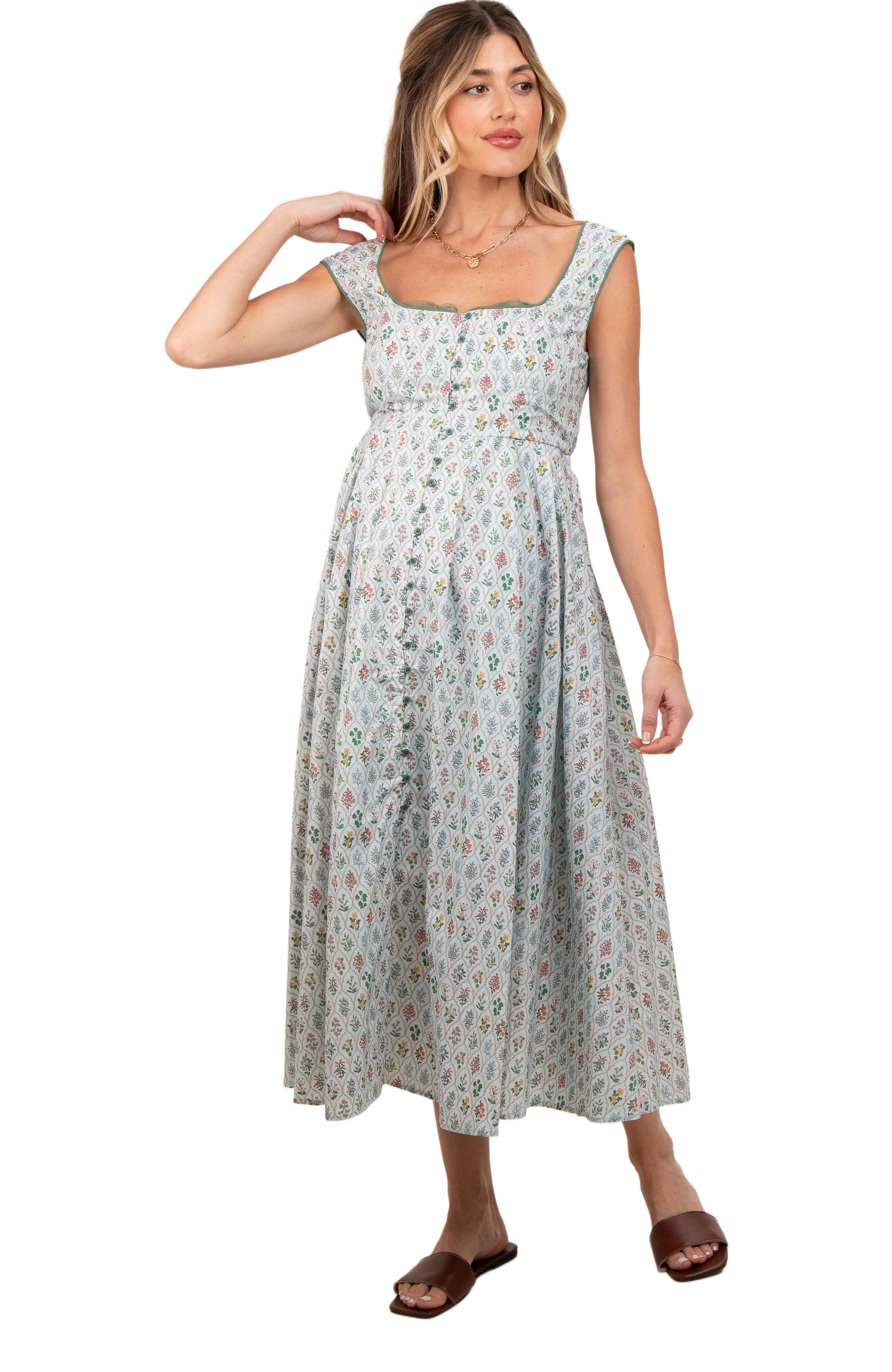Floral Button Front Sleeveless Maxi Dress