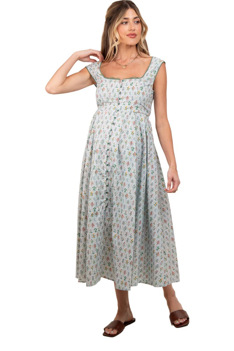 Floral Button Front Sleeveless Maxi Dress, Main, color, Light Blue