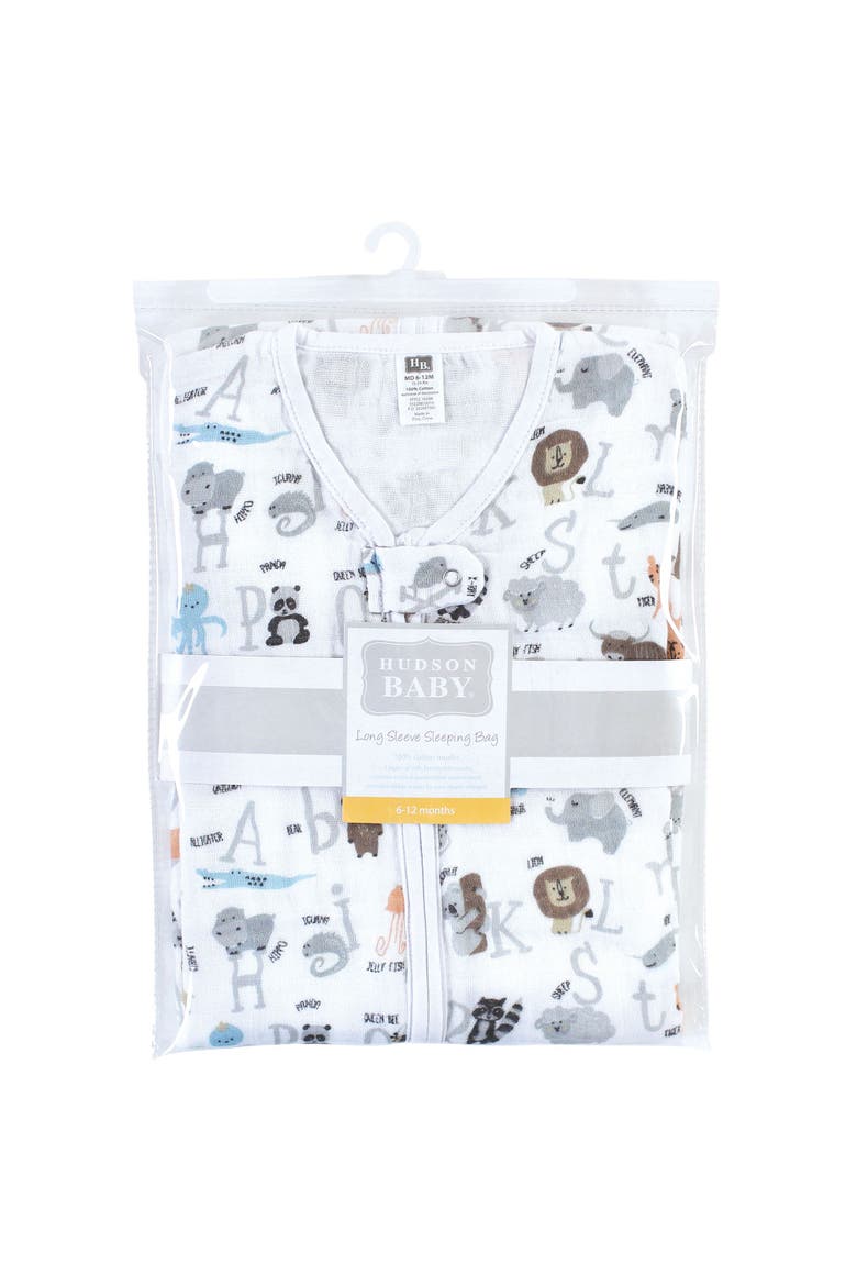 Long-Sleeved Muslin Wearable Sleep Garment, Alternate, color, Alphabet Animals