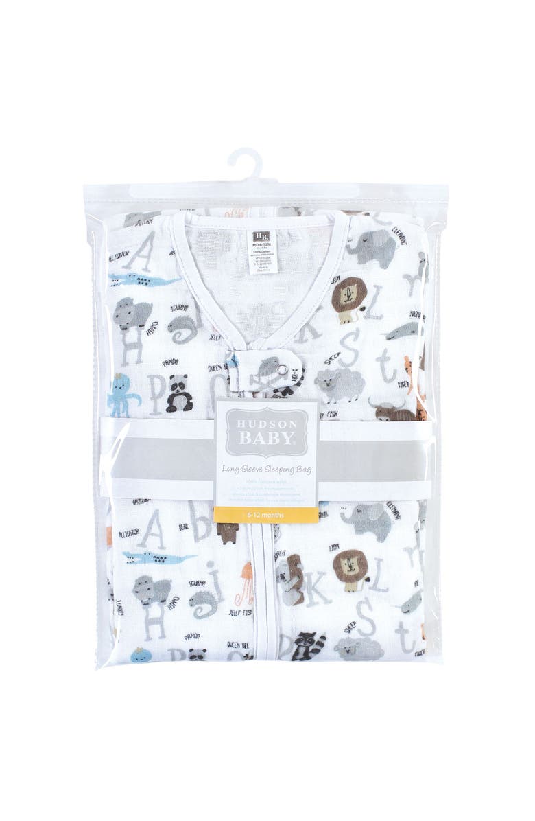 Hudson Baby Long-Sleeved Muslin Wearable Sleep Garment, Alternate, color, Alphabet Animals