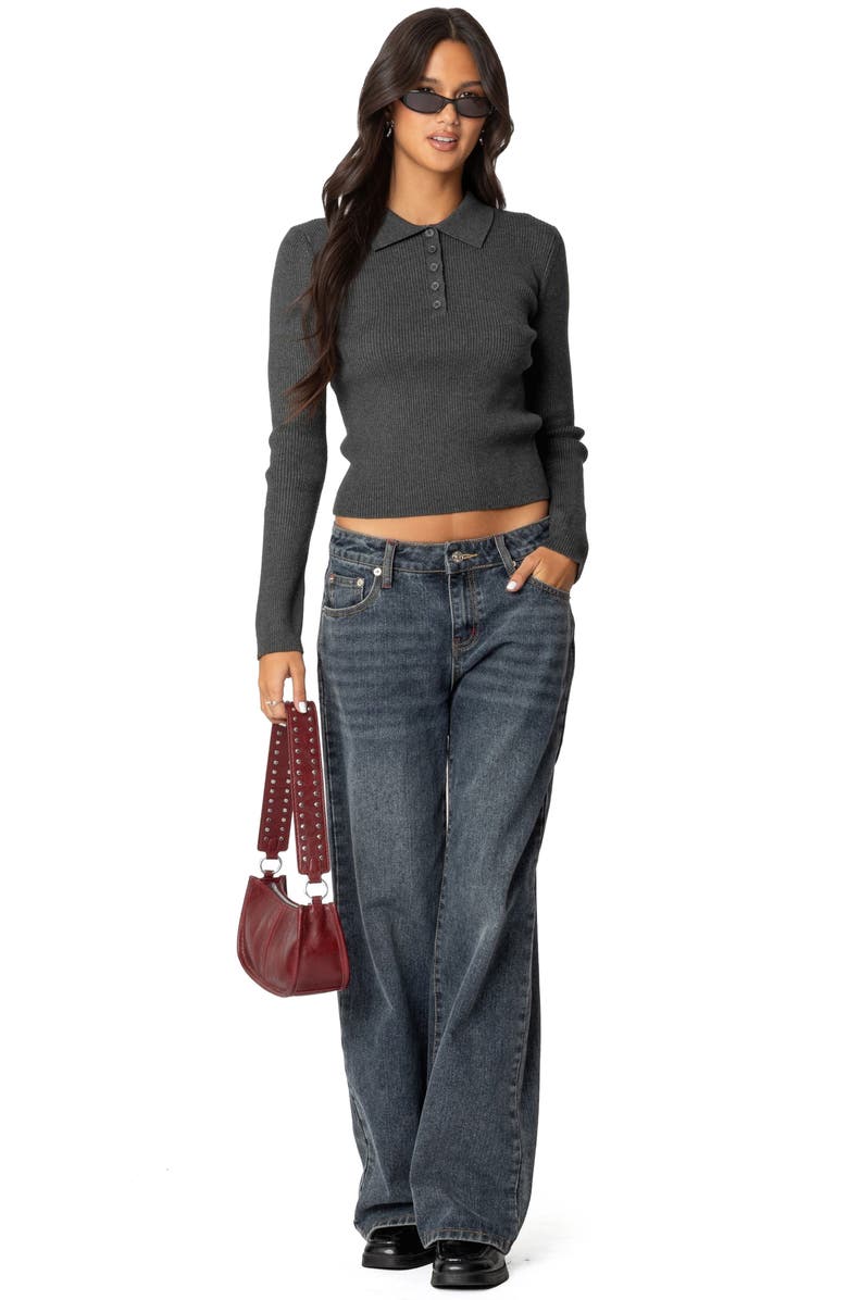 EDIKTED Mollie Rib Polo Sweater, Alternate, color, Green-Melange