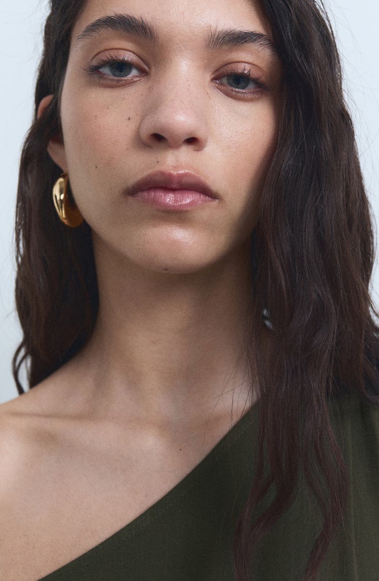 MANGO One-Shoulder Bubble Hem Midi Dress, Alternate, color, Khaki Green