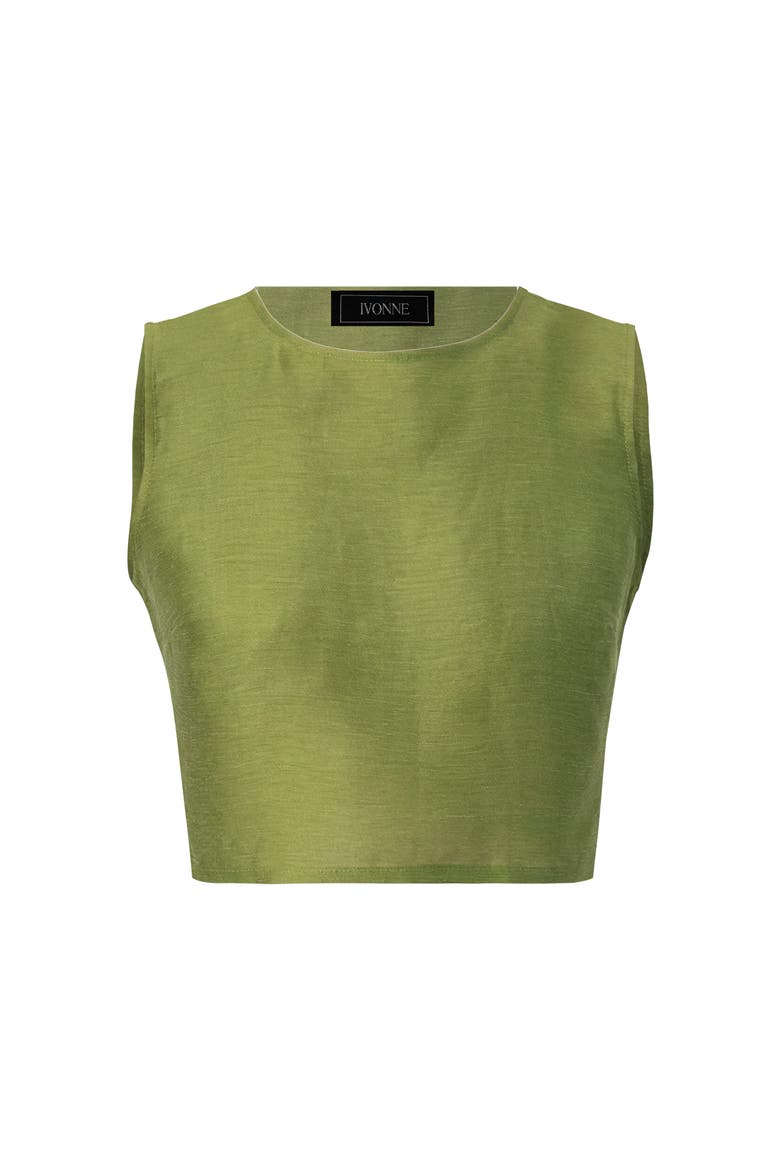 Sleeveless Cropped Linen Top, Alternate, color, Green