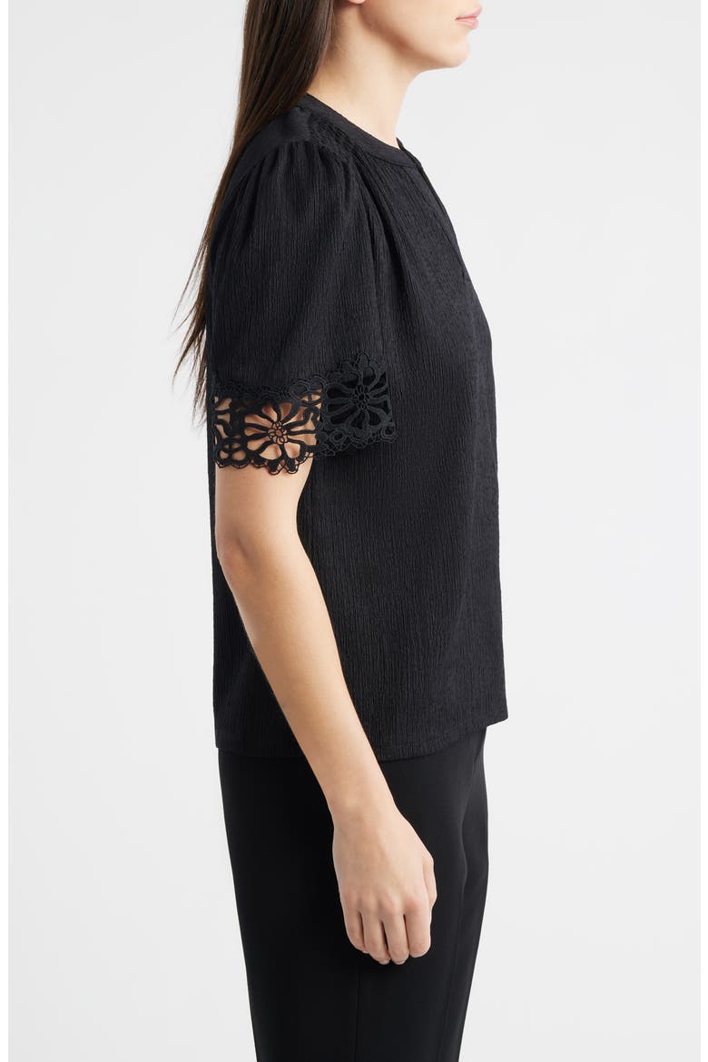 Lace Trim Crinkle Top, Alternate, color, ANNE BLACK