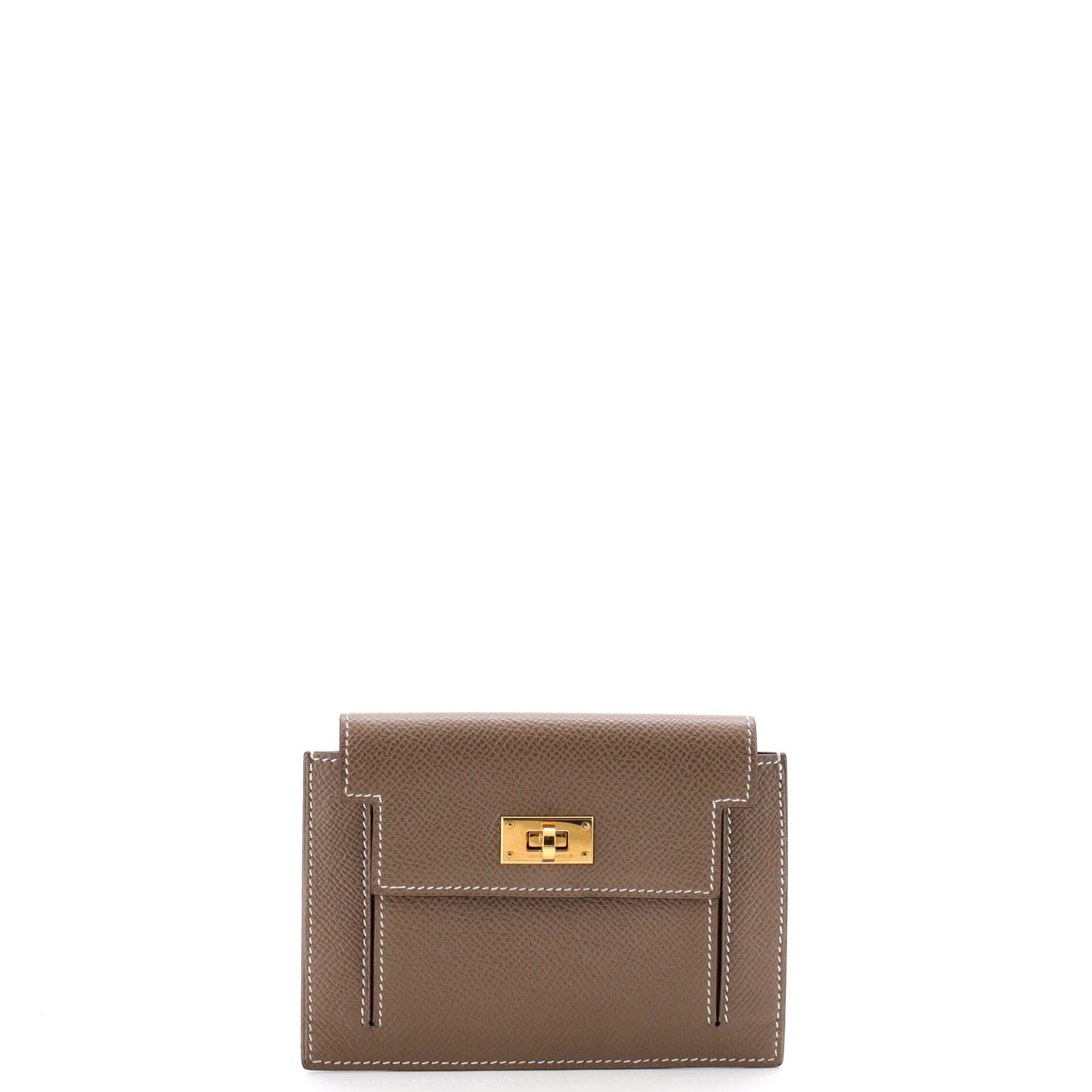 Pre-Owned Hermes Kelly Pocket Compact Wallet Epsom, Main, color, Etoupe