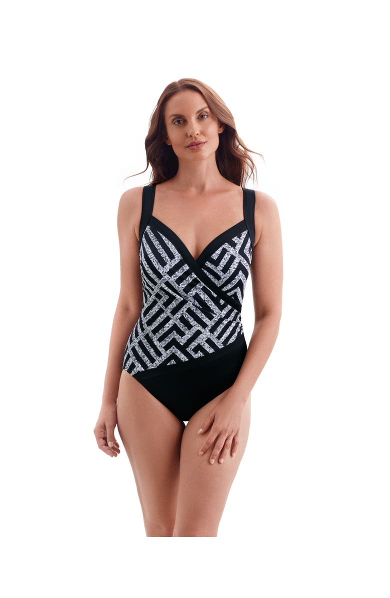 Longitude Spliced Side Shirred Surplice Long Torso One-Piece Swimsuit, Main, color, Amazing
