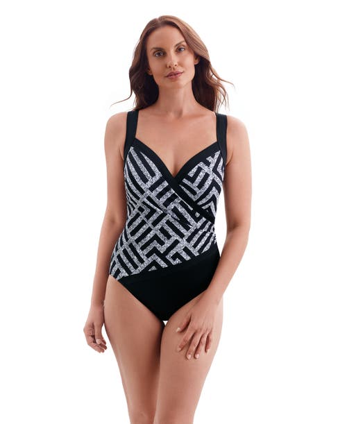 Longitude Spliced Side Shirred Surplice Long Torso One-piece Swimsuit In Multi