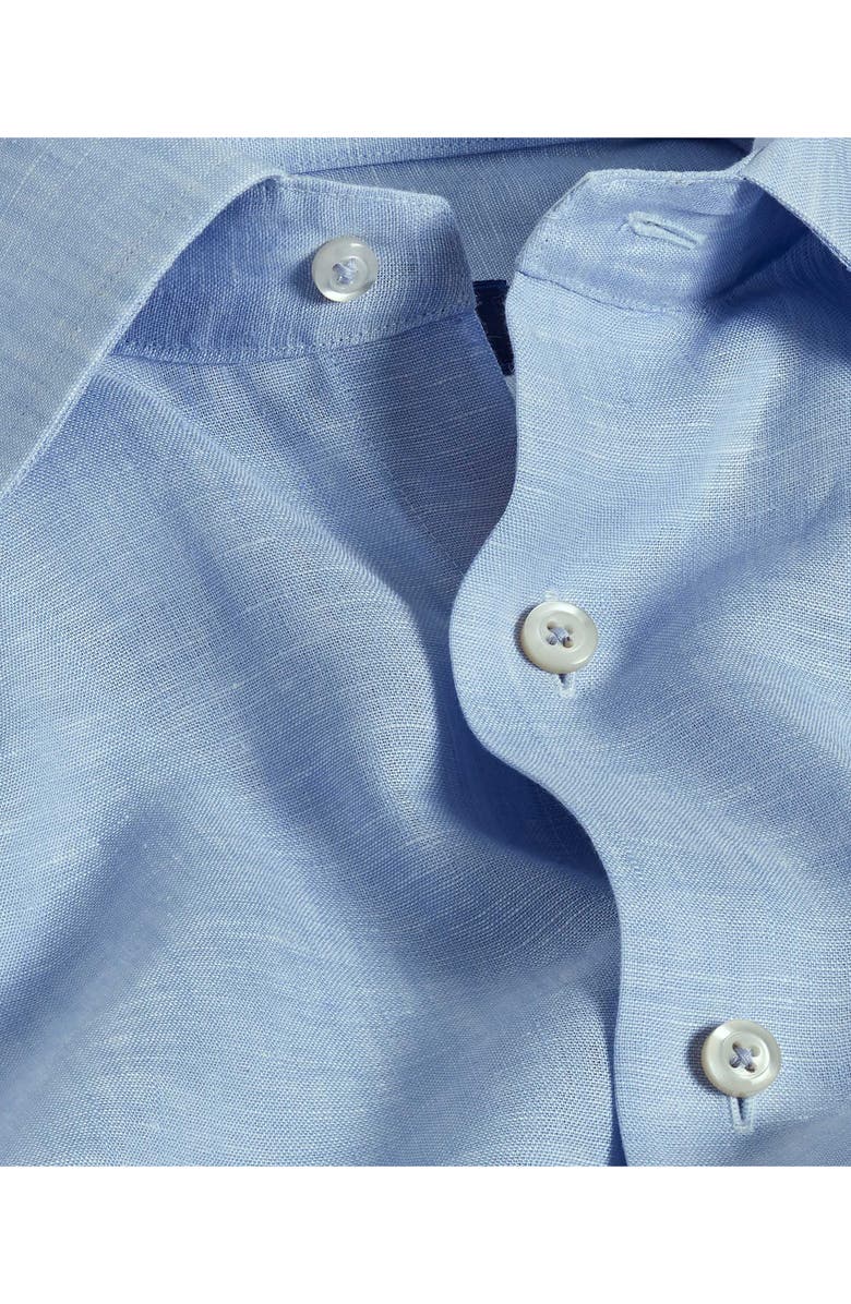 David Donahue Trim Fit Linen Dress Shirt, Alternate, color, Sky