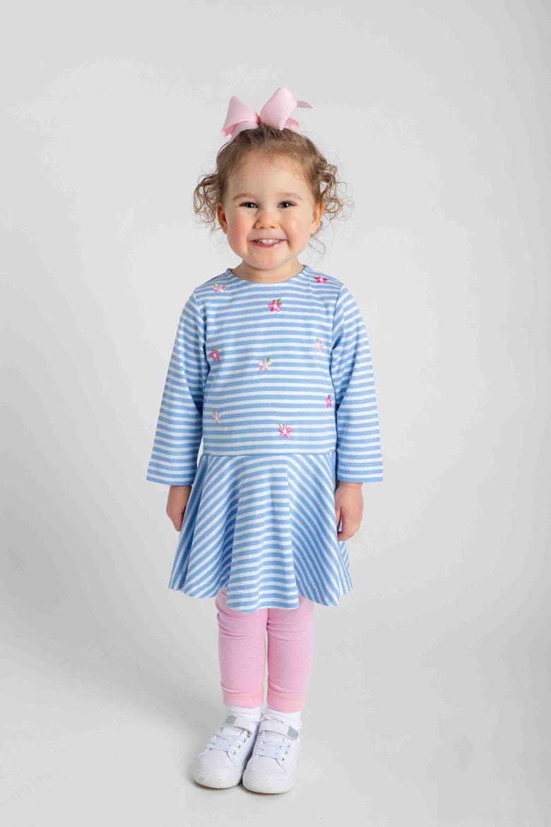 Stripe Knit Dress With Embroidered Flowers, Alternate, color, Light Blue, White, Pink