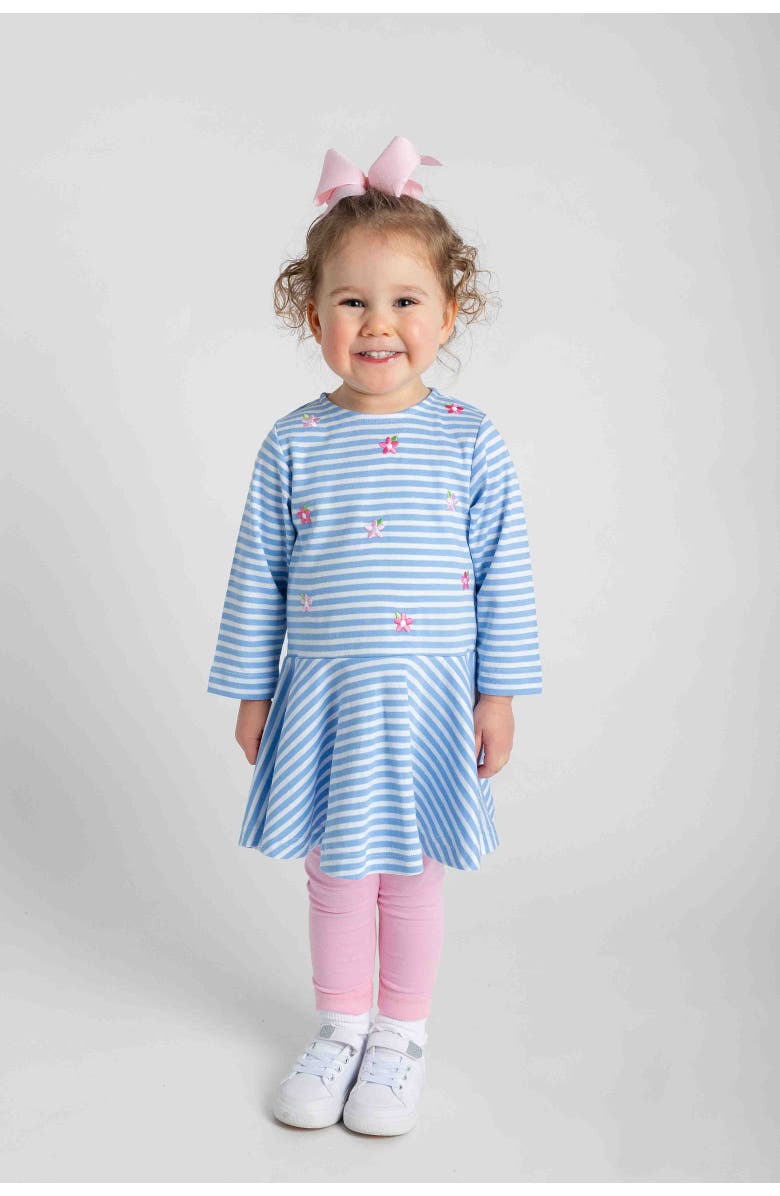 Florence Eiseman Stripe Knit Dress With Embroidered Flowers, Alternate, color, Light Blue, White, Pink