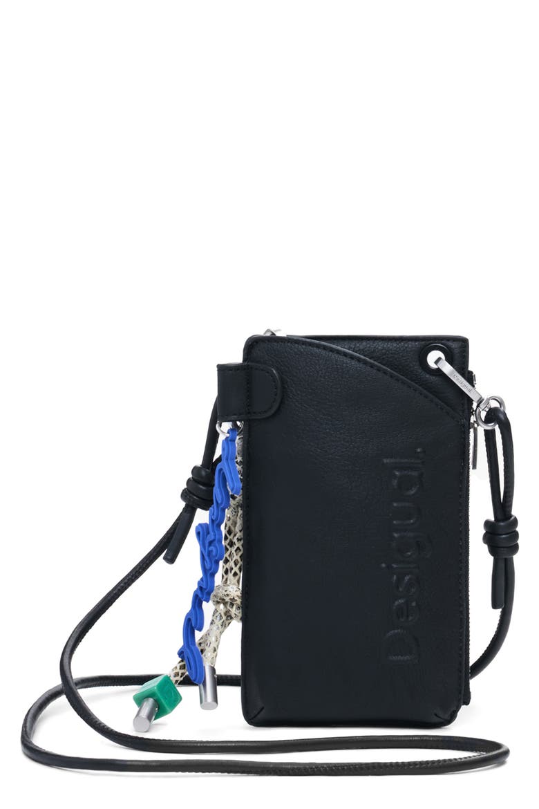 Faux Leather Crossbody Wallet, Main, color, BLACK
