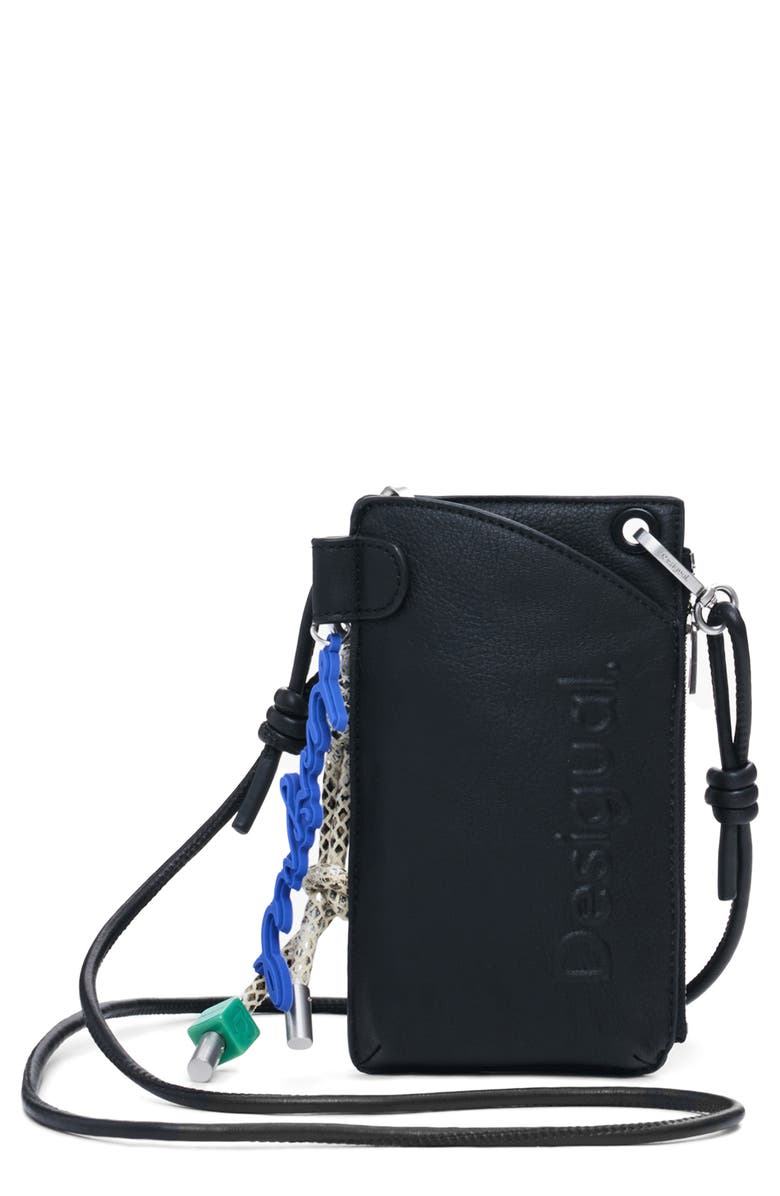 Desigual Faux Leather Crossbody Wallet, Main, color, Black