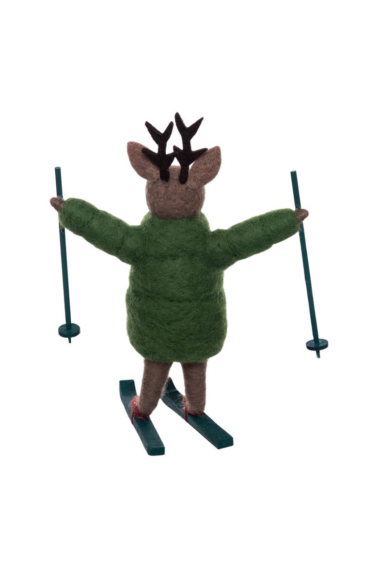Happy Deer On Skis Figurine, Alternate, color, Green