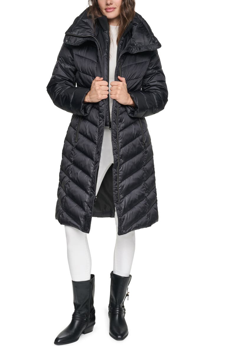 Clements Chevron Quilted Puffer Coat, Alternate, color, BLACK