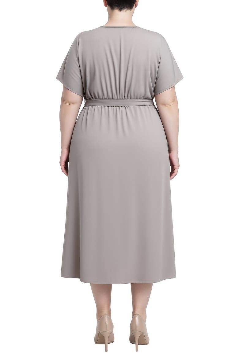 Tie Front Faux Wrap Midi Dress, Alternate, color, GREY