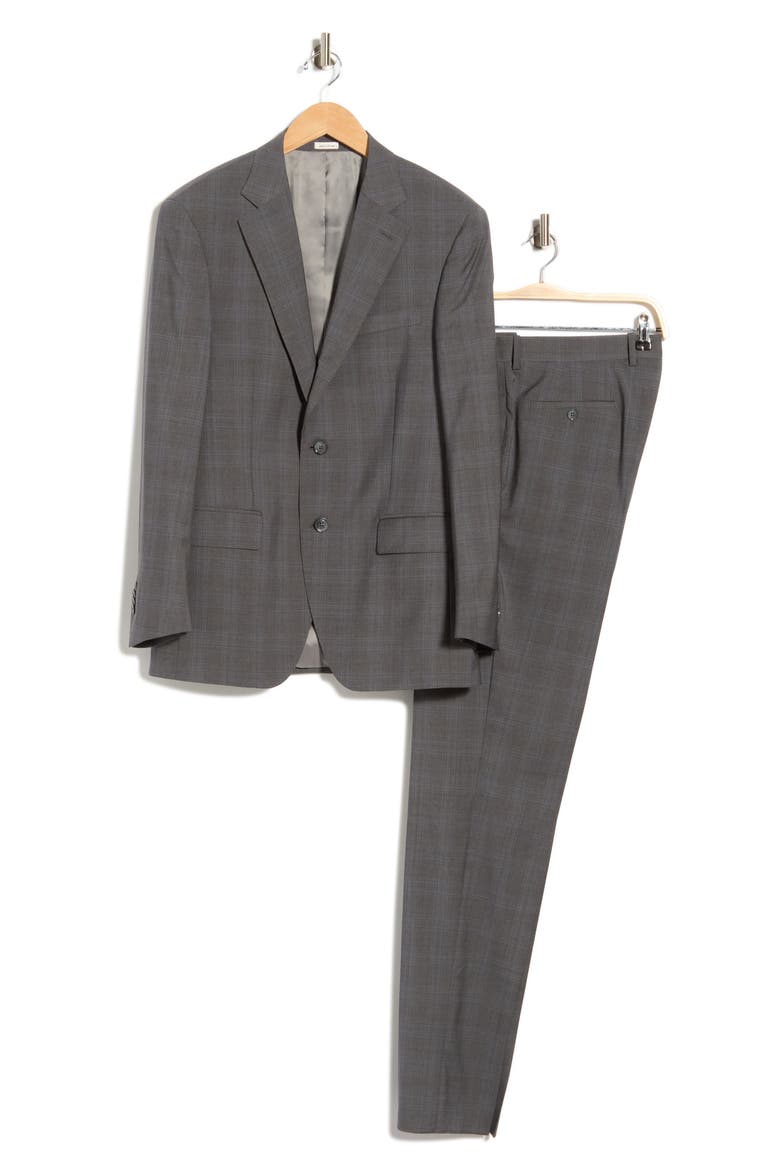 Plaid Wool Two-Button Suit, Alternate, color, GREY