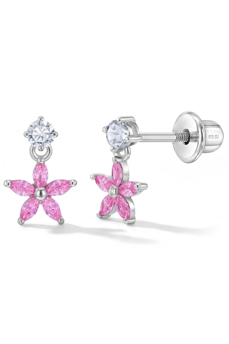 Dazzling Dangle Flower Girl Earrings, Main, color, Pink