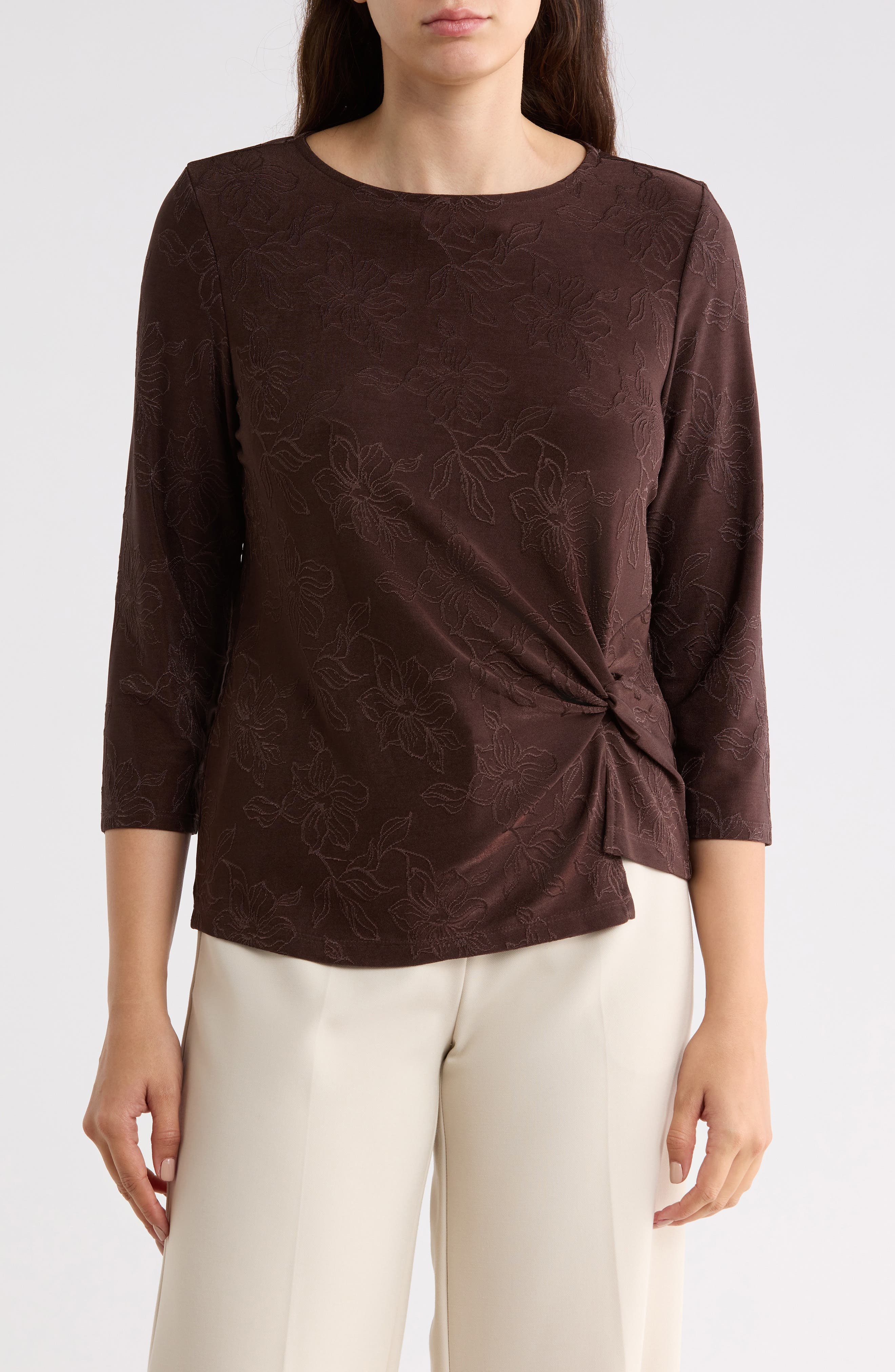 Floral Jacquard Twist Front Top
