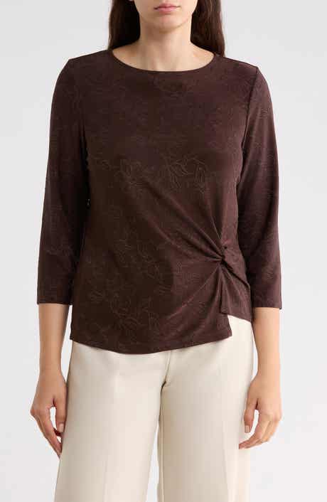 Floral Jacquard Twist Front Top