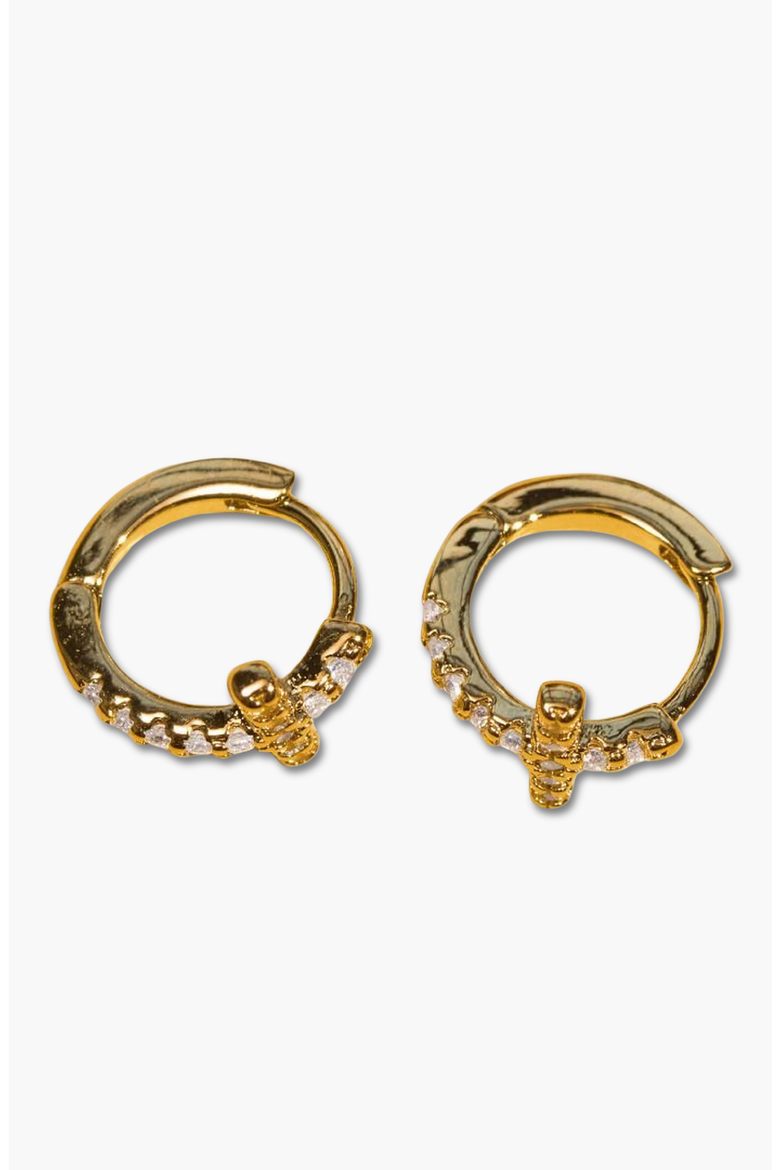Waterproof Cross Huggie Earrings, Main, color, Gold