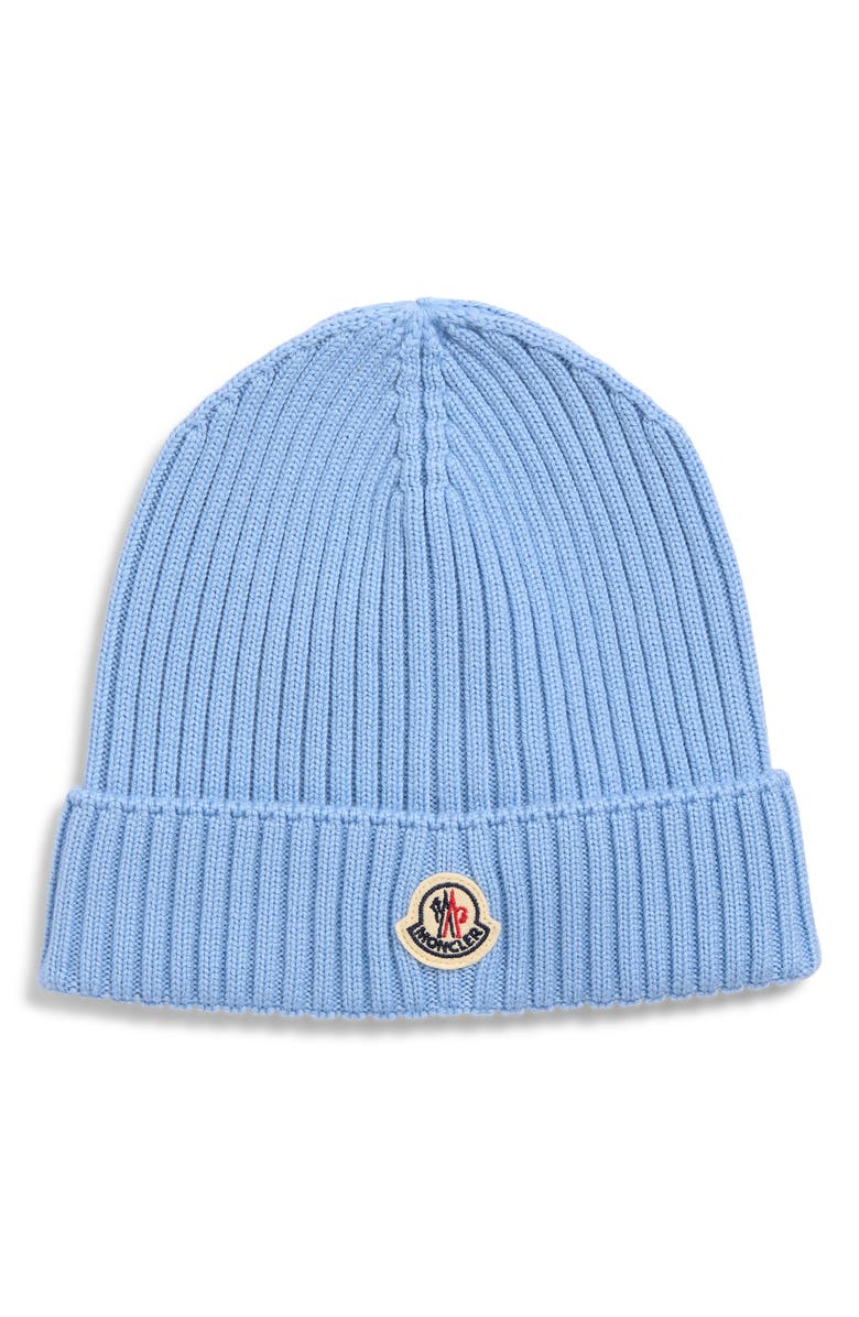 Moncler Kids' Logo Patch Virgin Wool Beanie, Main, color, Blue