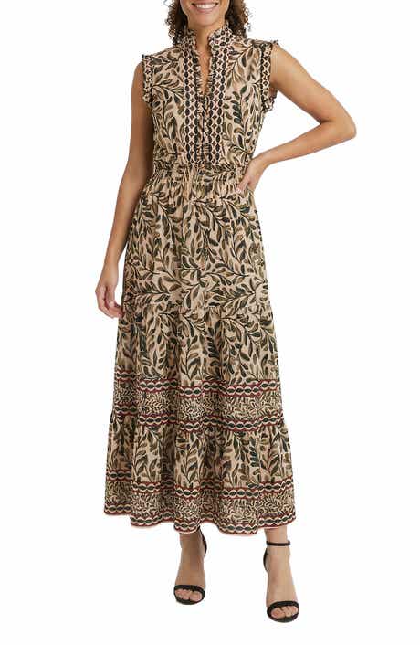Smocked Waist Ruffle Collar Maxi Dress