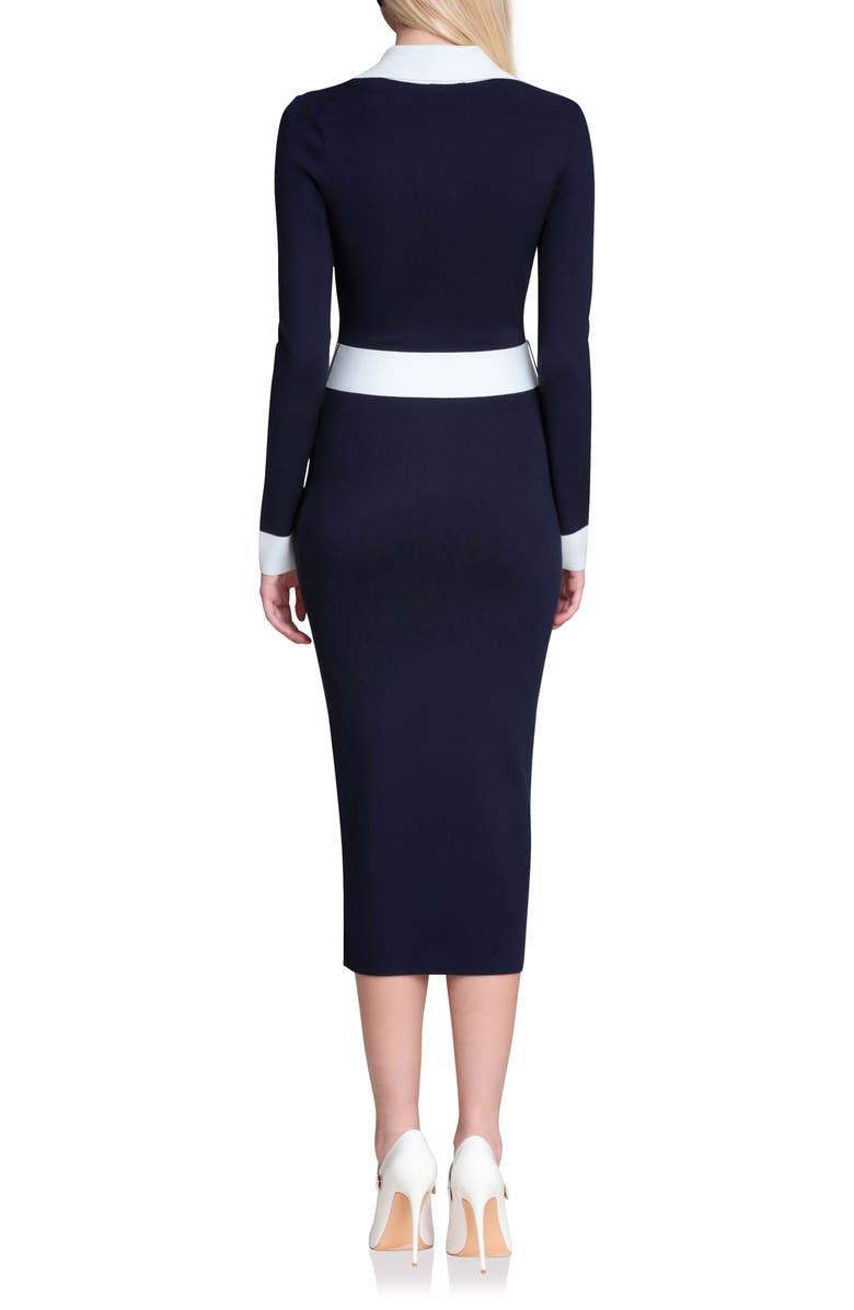 Avec Les Filles Long Sleeve Polo Dress, Alternate, color, Navy Colorblock