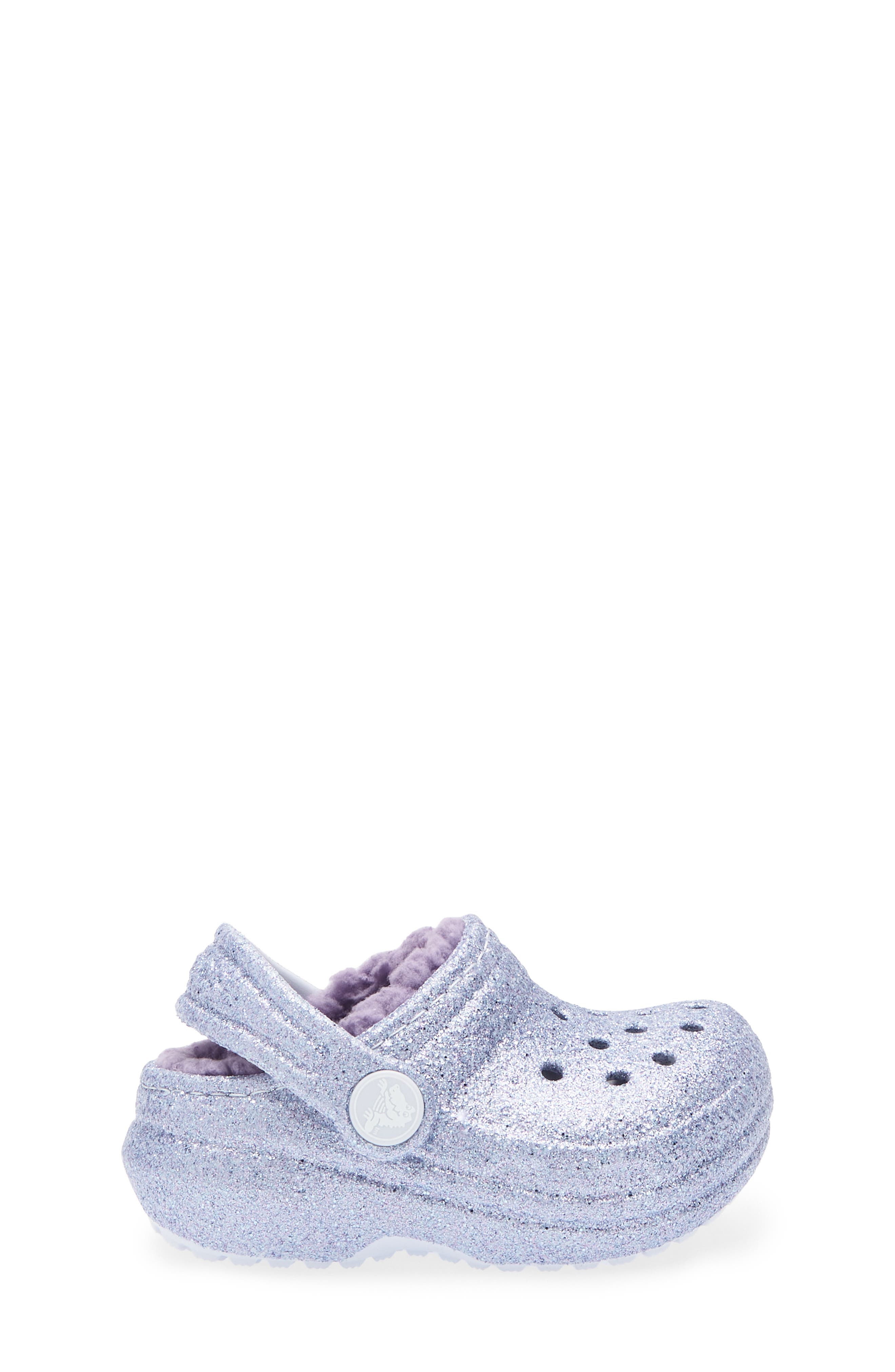 CROCS Kids' Classic Glitter Faur Fur Lined Clog, Alternate, color, Frosted Glitter