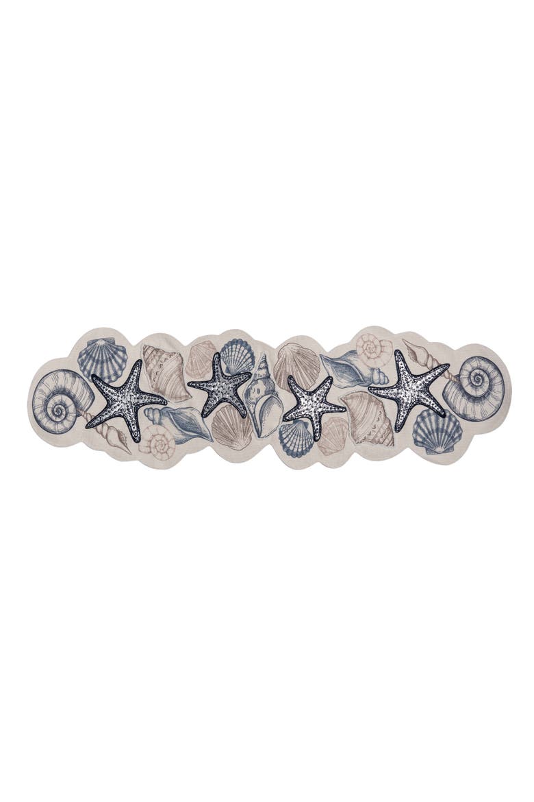Vintage Shells Collection Machine Washable Novelty Shaped Table Runner 14" x 51", Main, color, Beige