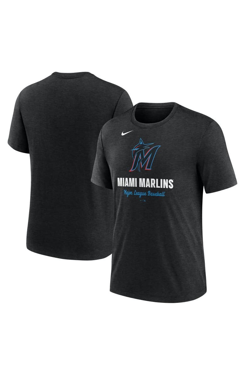 Nike Men's Nike Heather Black Miami Marlins Logo Tri-Blend T-Shirt, Alternate, color, Heather Black