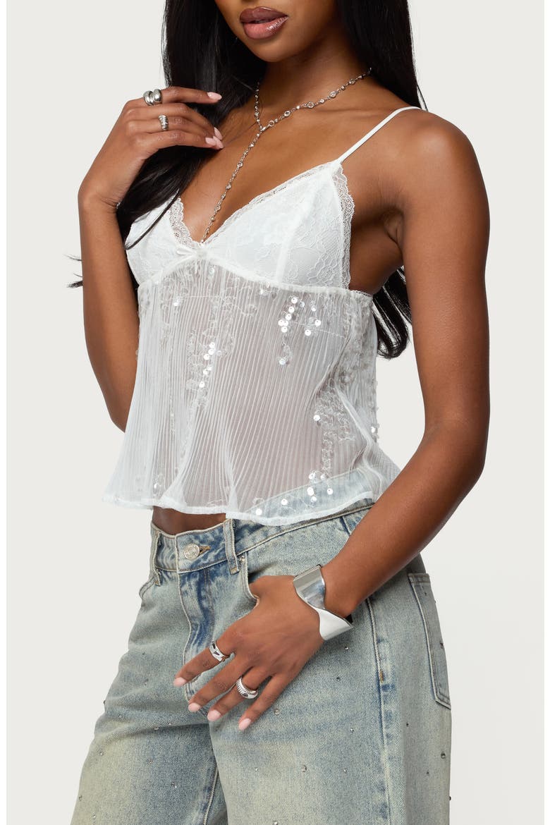 Sheer Sequin Mesh Babydoll Camisole, Alternate, color, WHITE