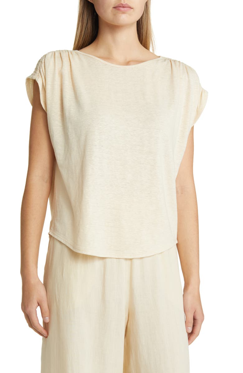 Max Mara Leisure Cinched Shoulder Linen Top, Main, color,