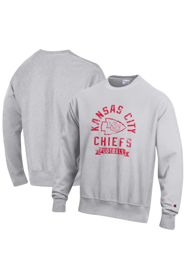 Men's Champion  Heather Gray Kansas City Chiefs Reverse Weave Fleece Pullover Sweatshirt, Main, color, Heather Gray