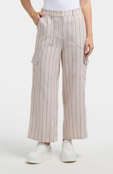 Wide Leg Linen Blend Cargo Pants