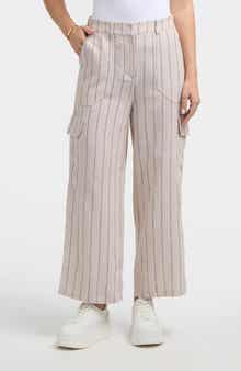 Ellen Tracy Wide Leg Linen Blend Cargo Pants