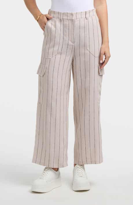 Ellen Tracy Wide Leg Linen Blend Cargo Pants