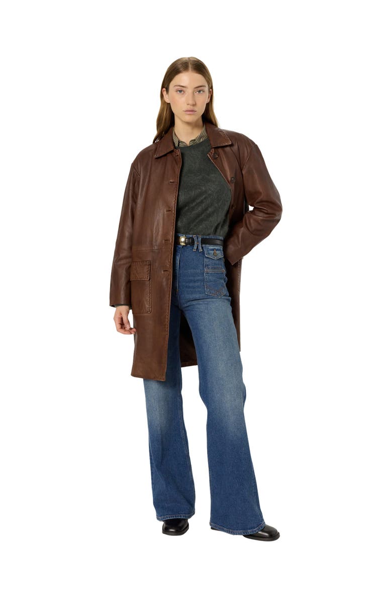 GERARD DAREL Madyson Long Leather Jacket, Alternate, color, Cigar