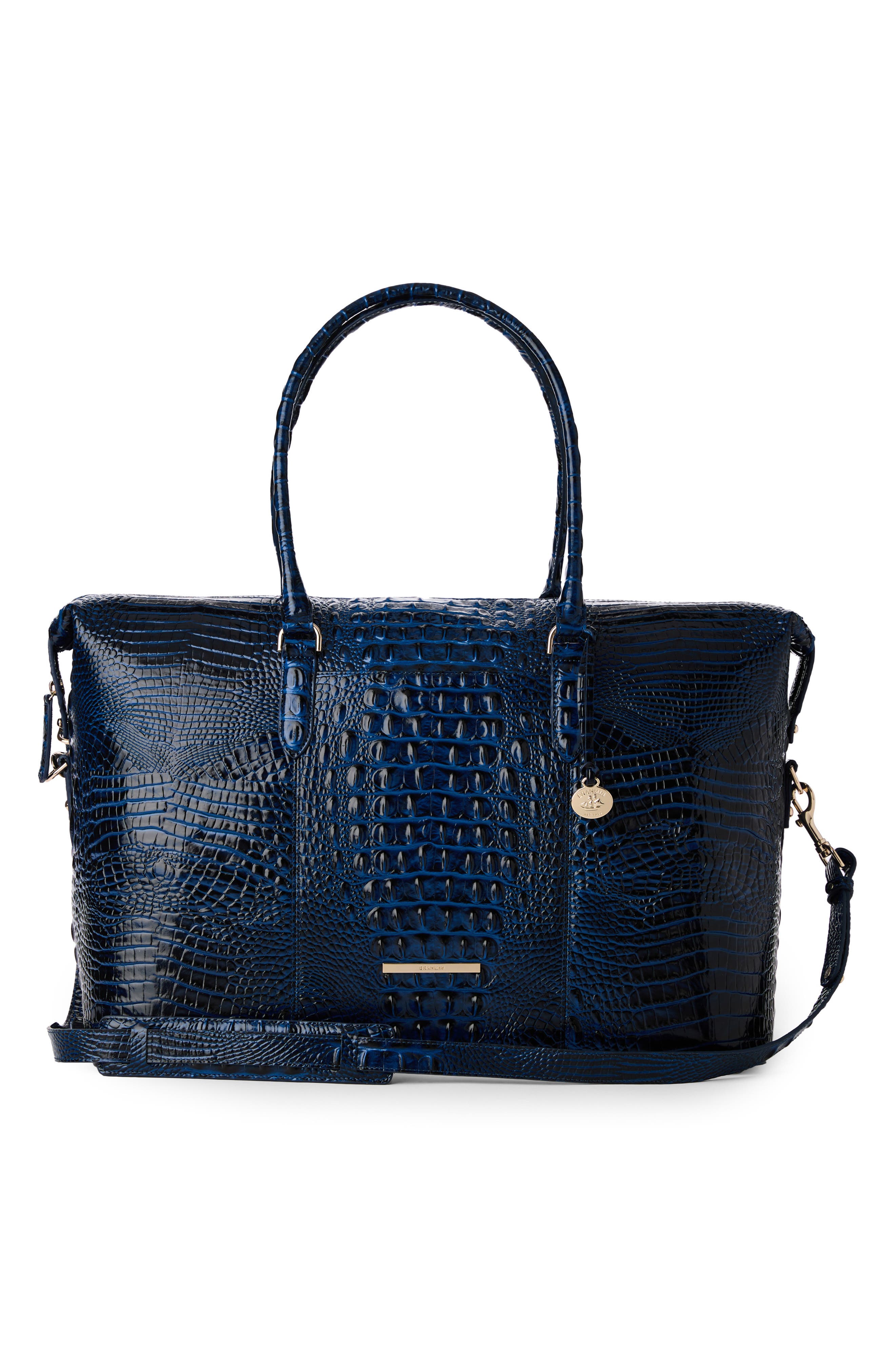 Brahmin Duxbury Croc Embossed Leather Weekend Bag, Alternate, color, Anchor