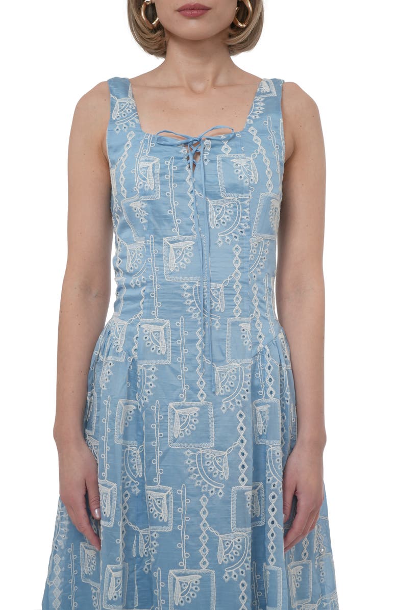 Embroidered Tie Front Midi Dress