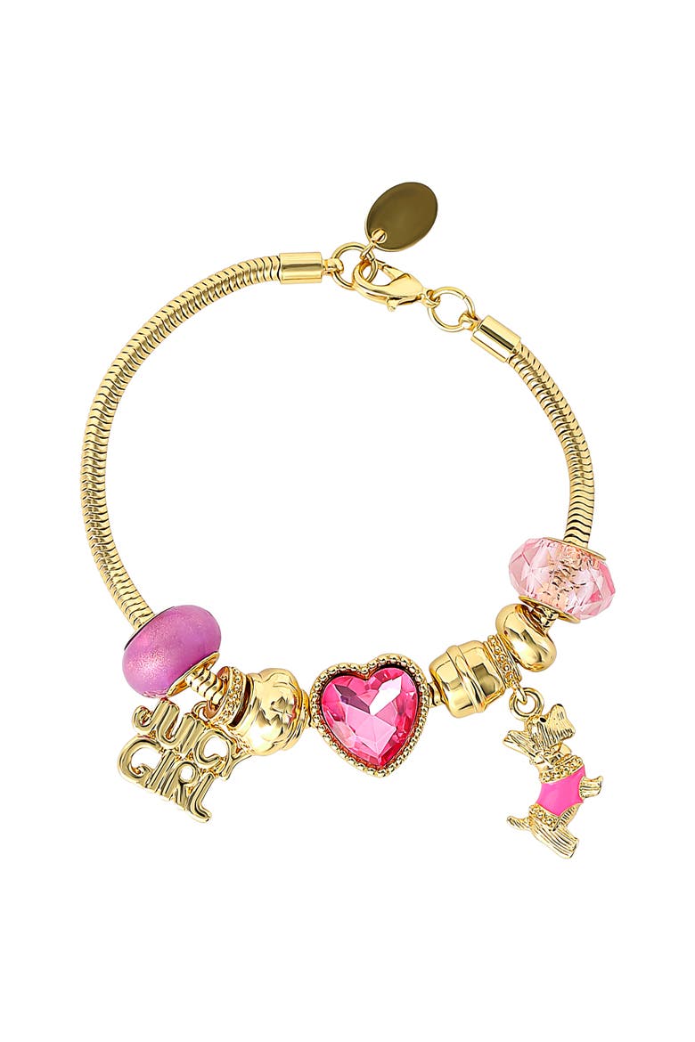 Womens Charm Bracelet 7.5", Juicy Girl and Scottie Dog Charms, Main, color, Gold-Tone