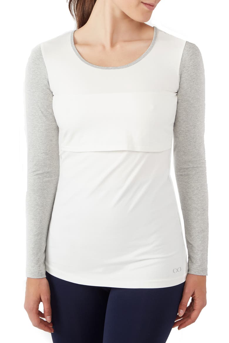Maternity/Nursing Tee, Main, color, EGGSHELL/ GREYMIX MELANGE