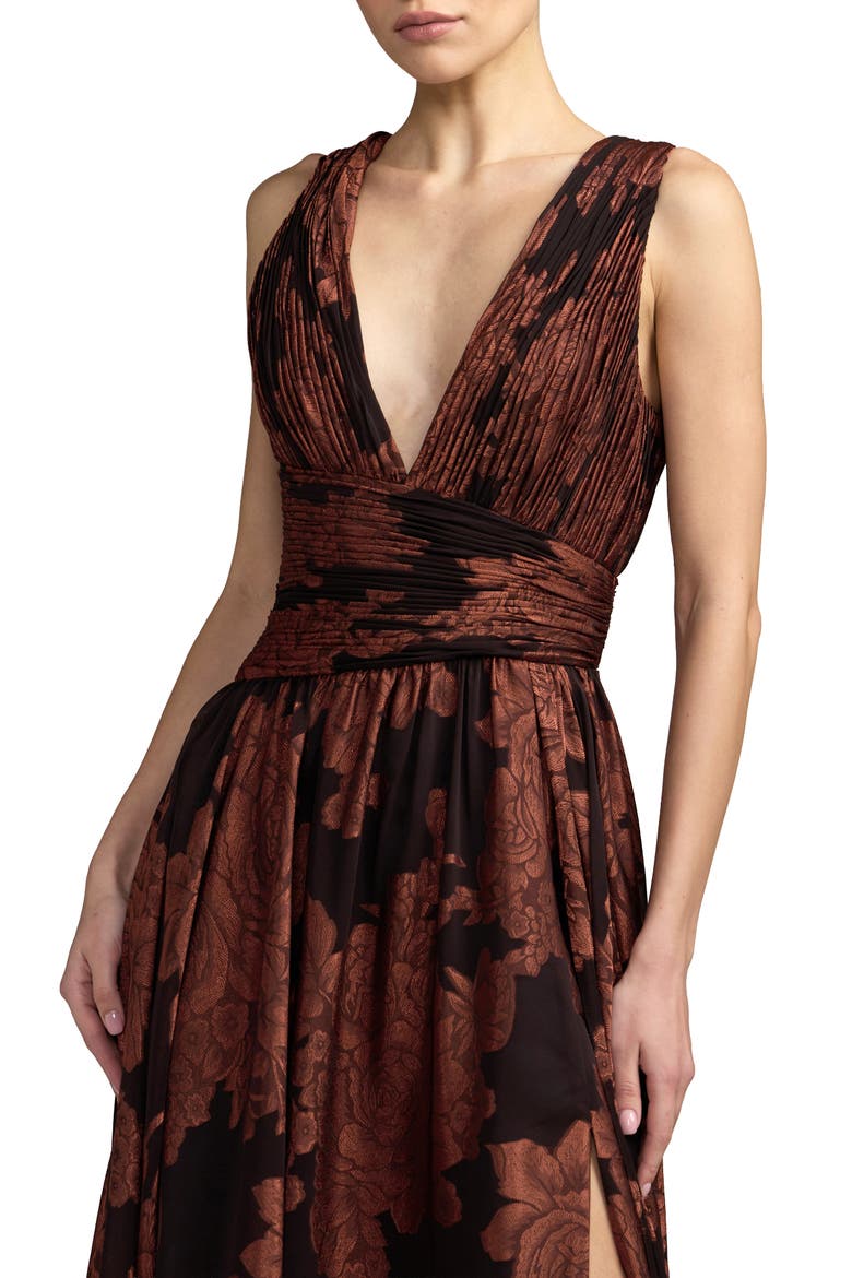 Burnout Chiffon Sleeveless V Neck A Line Gown, Alternate, color, Spice Multi