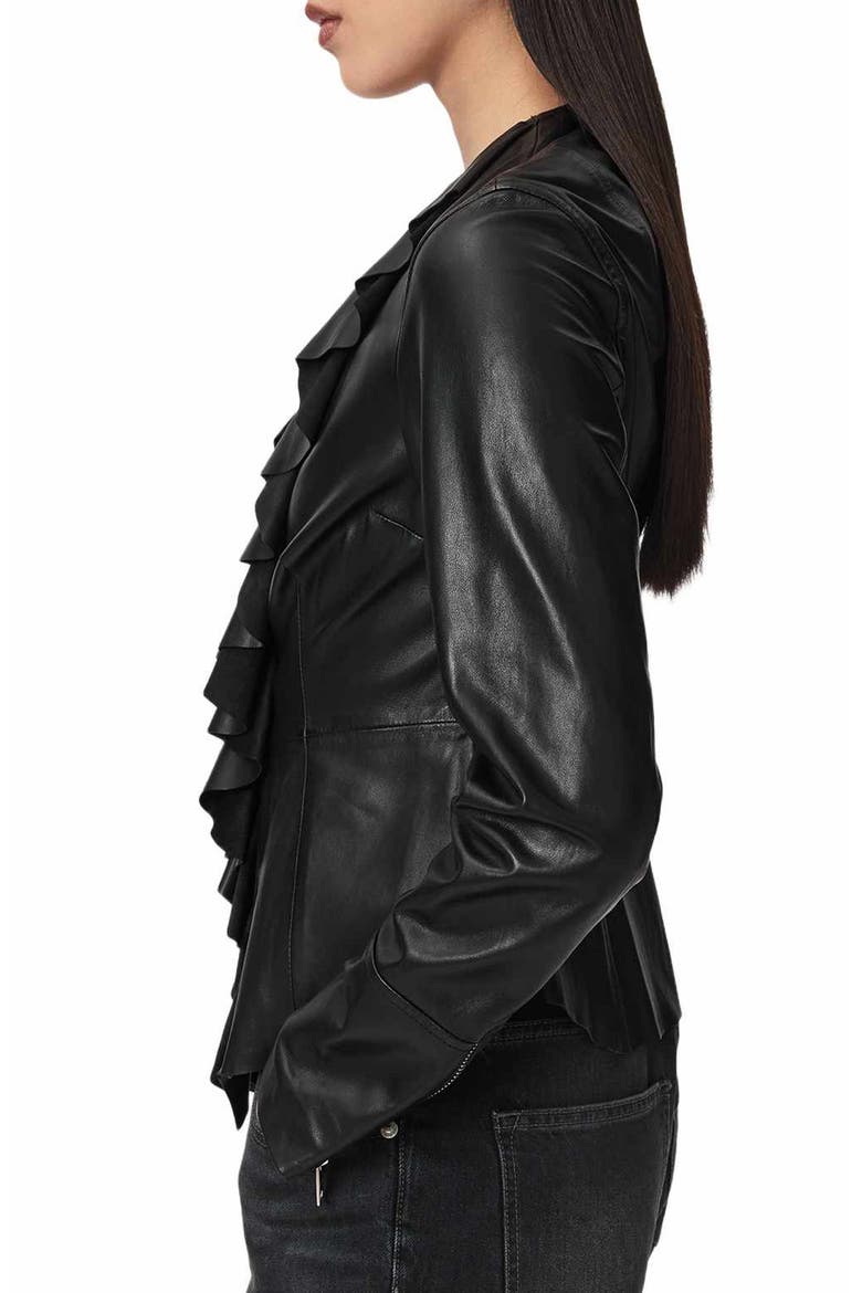 Luana Ruffled Leather Shirt, Alternate, color, BLACK